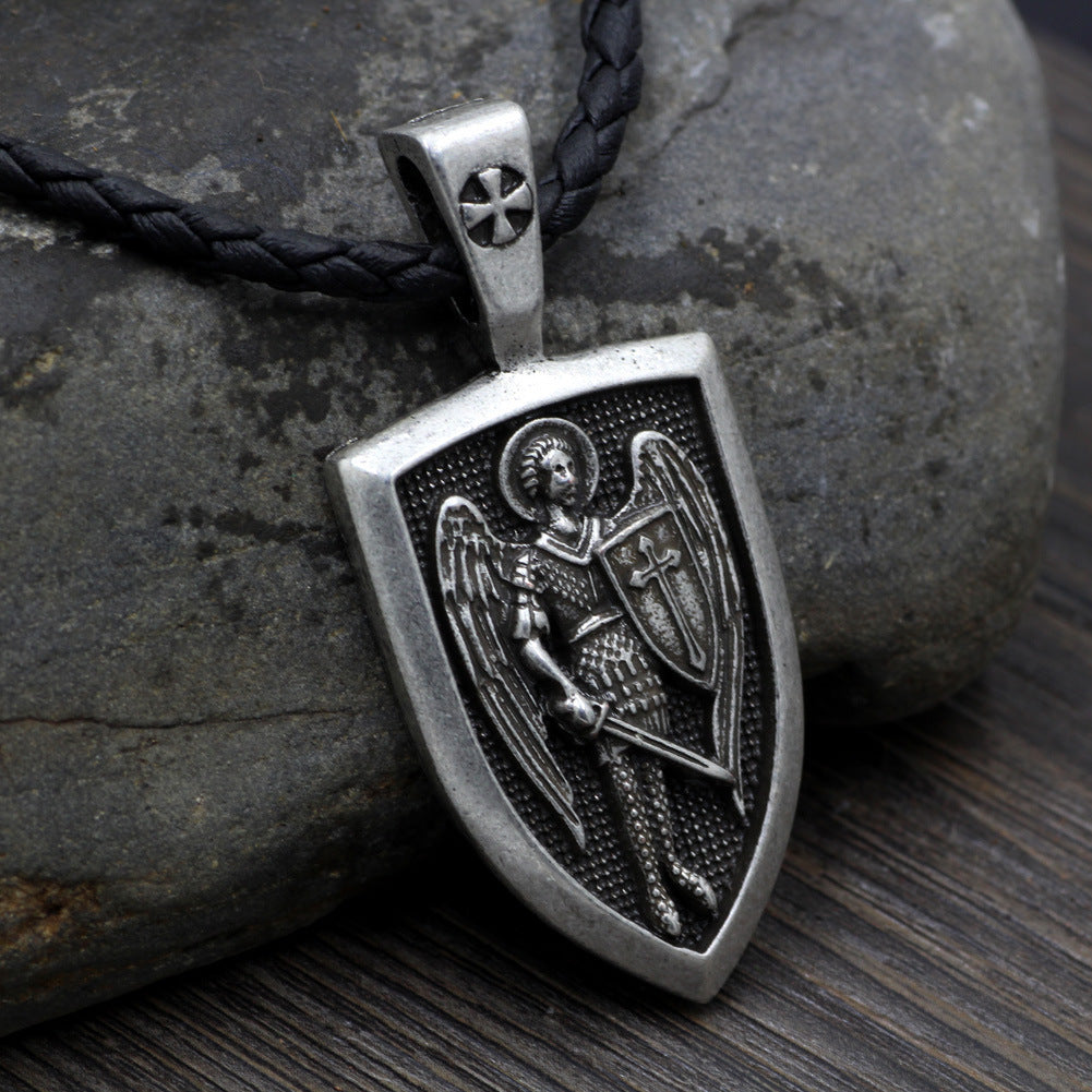 unisex saint michael protector pendant on rope chain