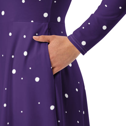 vintage inspired purple polka dot dress with pockets