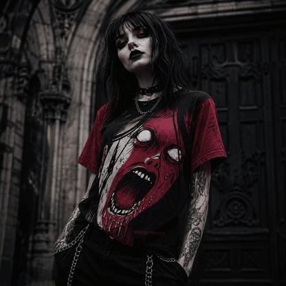 women's grunge forever all-over-print gothic t-shirt black red