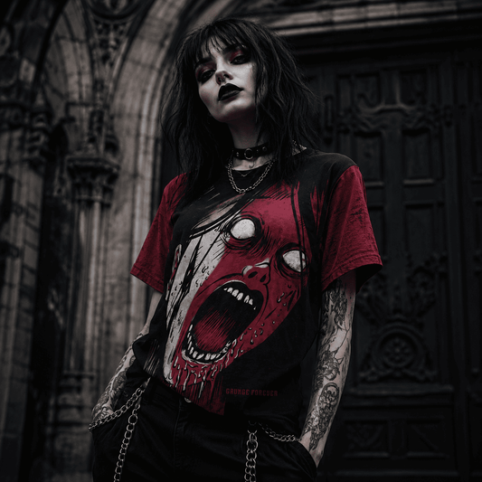 women's grunge forever all-over-print gothic t-shirt black red