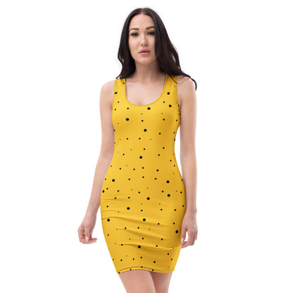 yellow and black polka dot bodycon dress