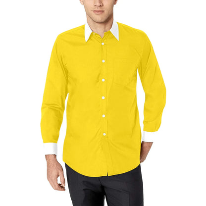 yellow shirt with white collar