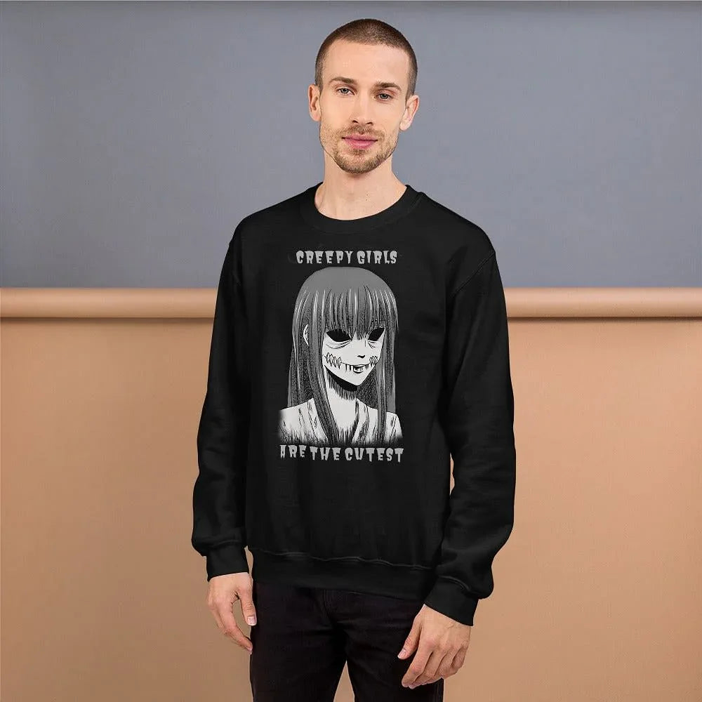 Alternative fashion black sweatshirt with scary women face graphic