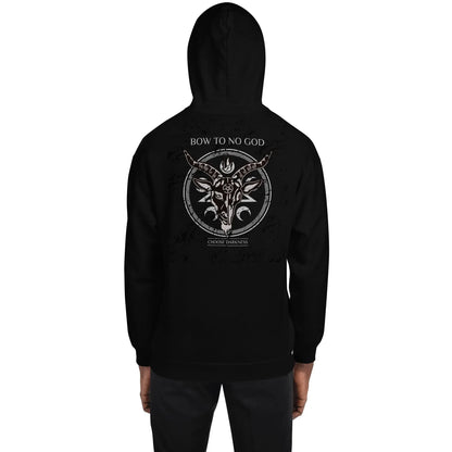 Atheist Clothing gothic hoodie with Bow To No God Choose Darkness back print