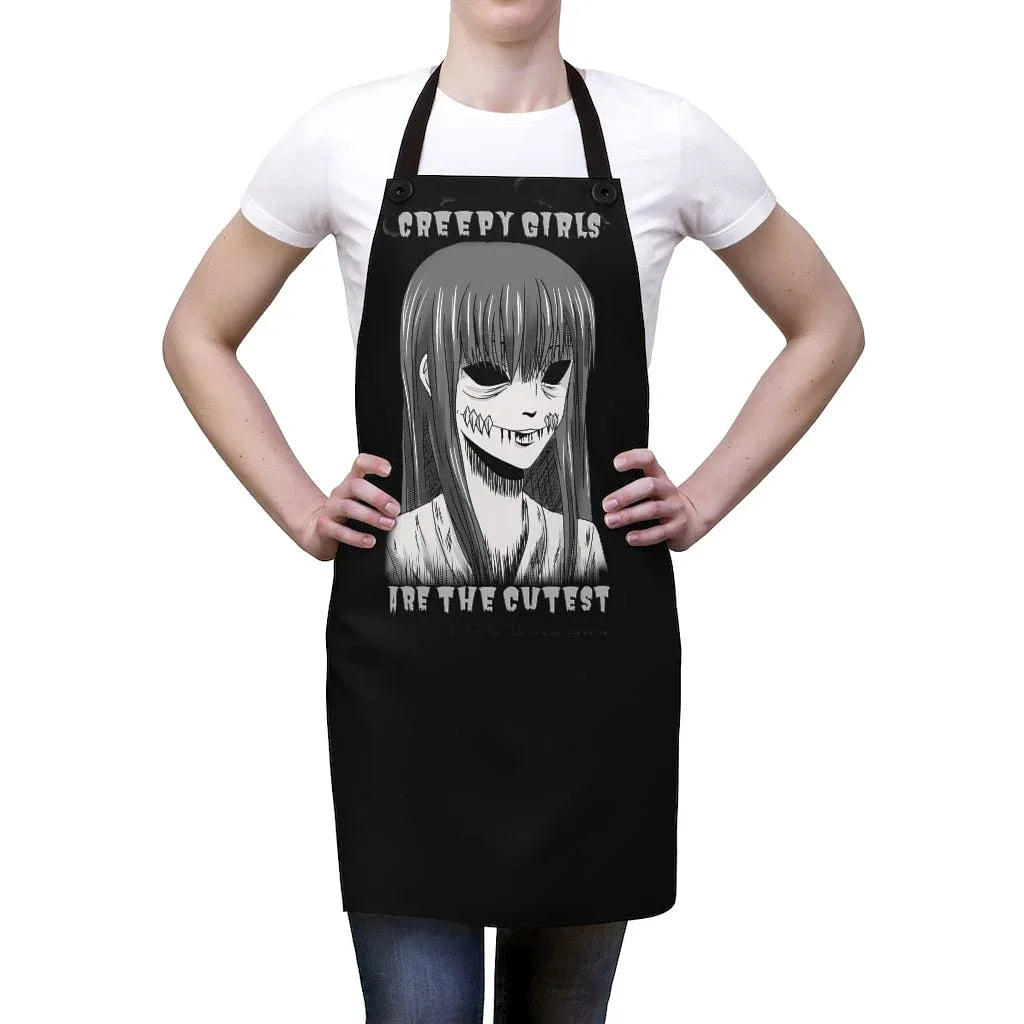 Creepy Girls Are The Cutest black polyester apron worn by man