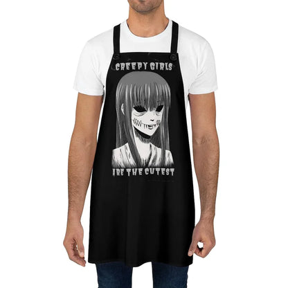 Dark aesthetic cooking apron with horror manga girl graphic and spooky te