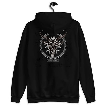 Dark aesthetic hoodie with rebellious freethinking slogan print