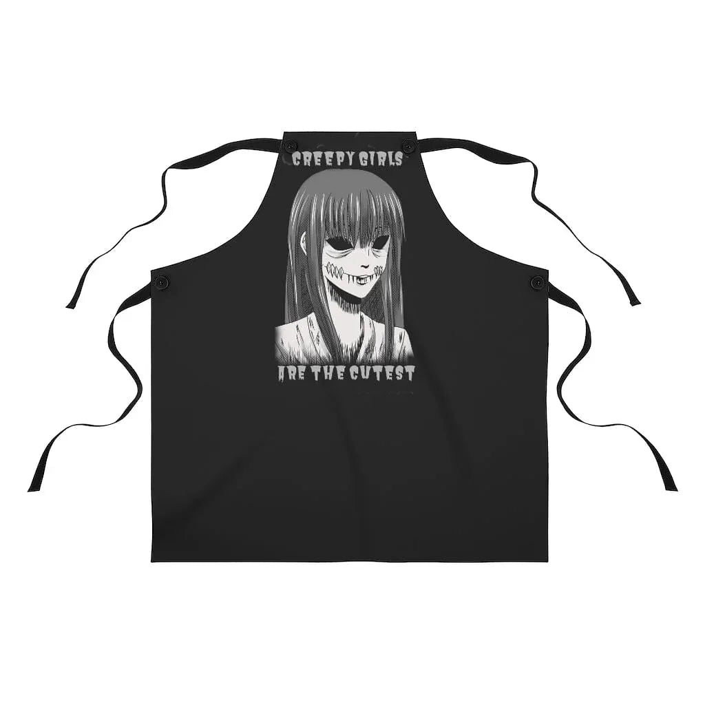 Goth kitchen apron for women and men featuring anime horror character print