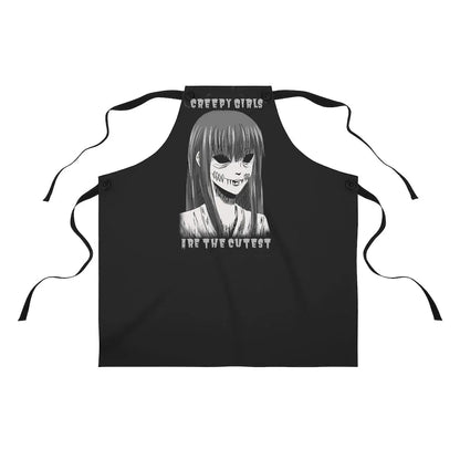 Goth kitchen apron for women and men featuring anime horror character print