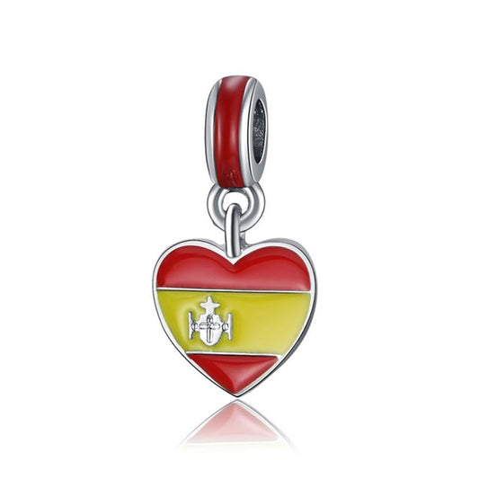 Ciondolo della Spagna a forma di cuore / Gioielli con bandiera spagnola / Placcato in argento