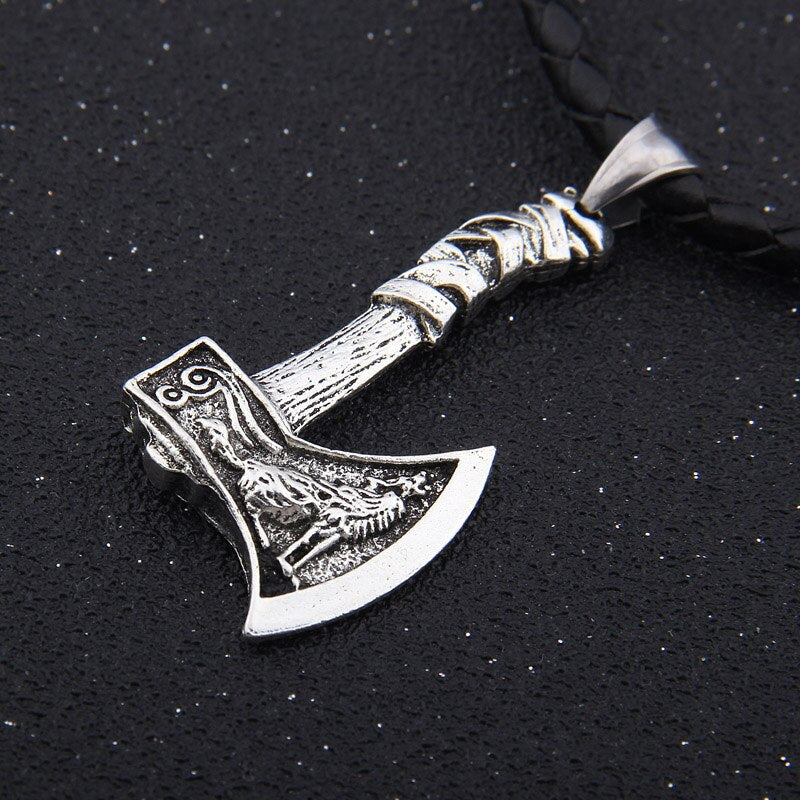 Viking Axe Pendant Necklace Silver Color