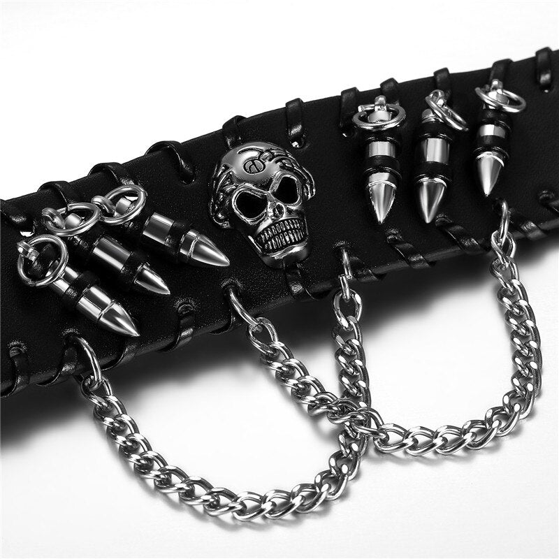 Skull Leather Goth Bracelet / Rock Bracelet / Punk Bracelet