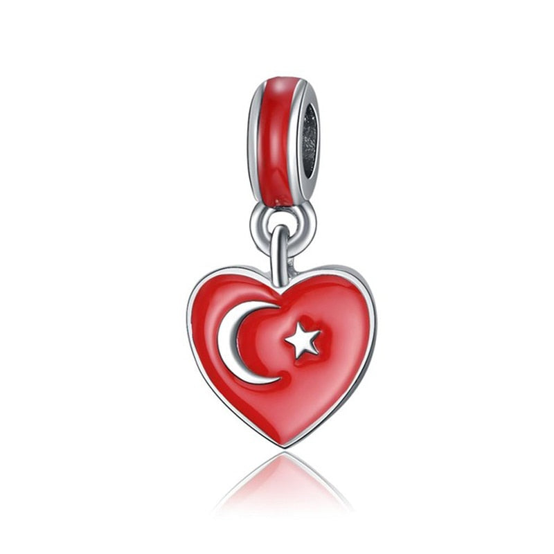 Turkey Flag Pendant / Heart Shaped / Silver Plated