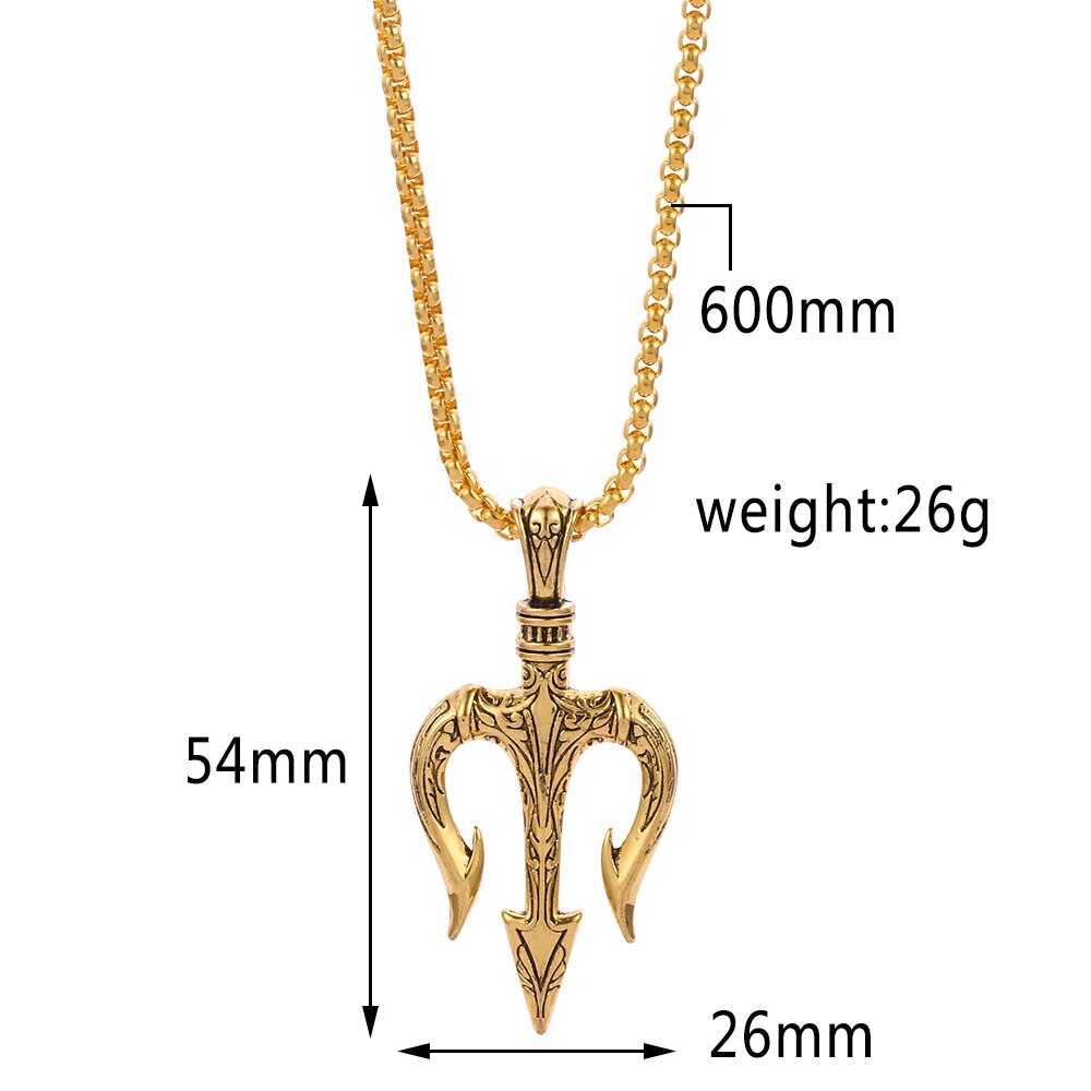 Poseidon Trident Pendant Gold Color  Jewelry