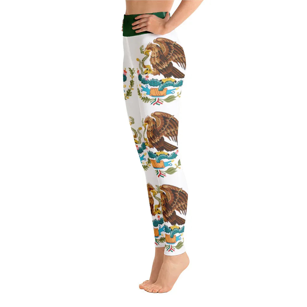 Mexican flag yoga leggings with eagle design for women