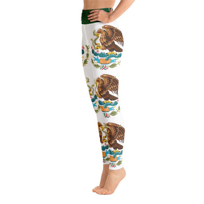 Mexican flag yoga leggings with eagle design for women