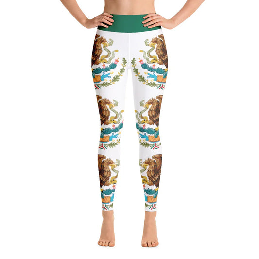 Mexican flag yoga leggings with eagle design, front view