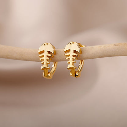 Fish Bones Earrings / Studs /  Gold Color Or Silver Color Jewelry