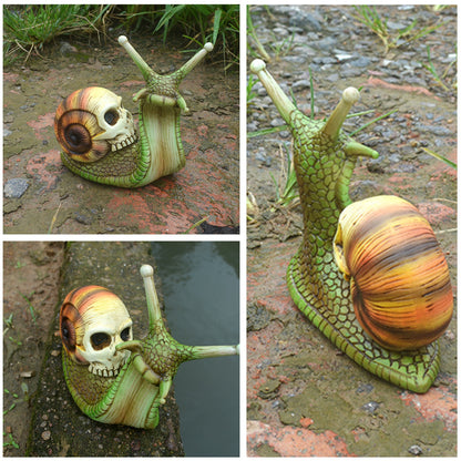 Green Snail Sculpture / Skull Sculpture / Snail Garden Statues / Gothic Decoration