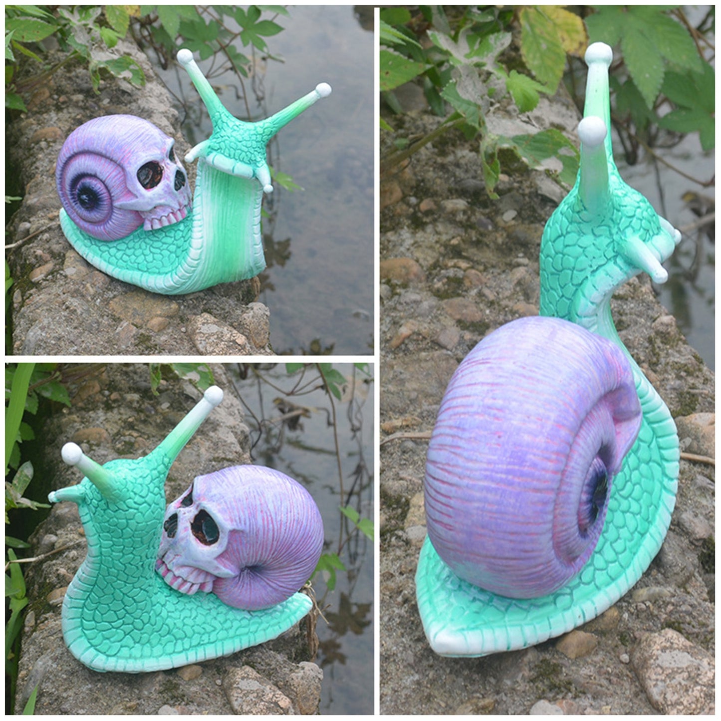 Purple Snail Sculpture / Skull Sculpture / Snail Garden Statues / Gothic Decoration