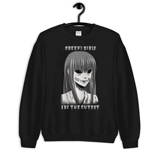 Soft fleece horror sweatshirt with bold creepy women face front print