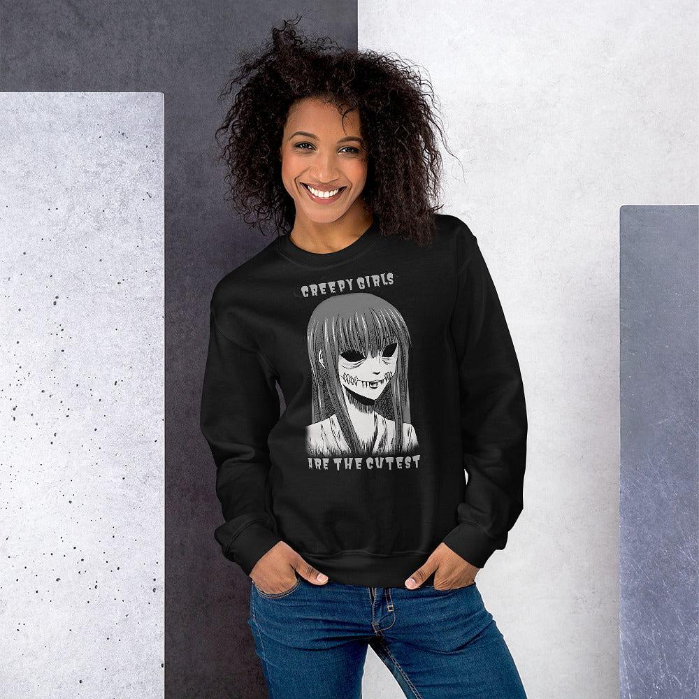 Unisex creepy girl graphic sweatshirt with Creepy Girls are the Cutest text
