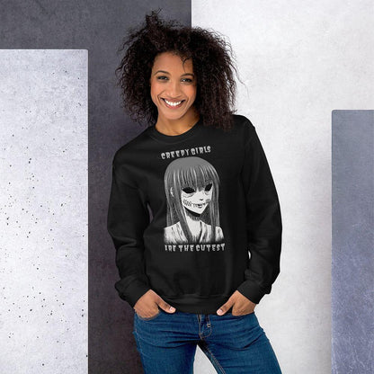 Unisex creepy girl graphic sweatshirt with Creepy Girls are the Cutest text