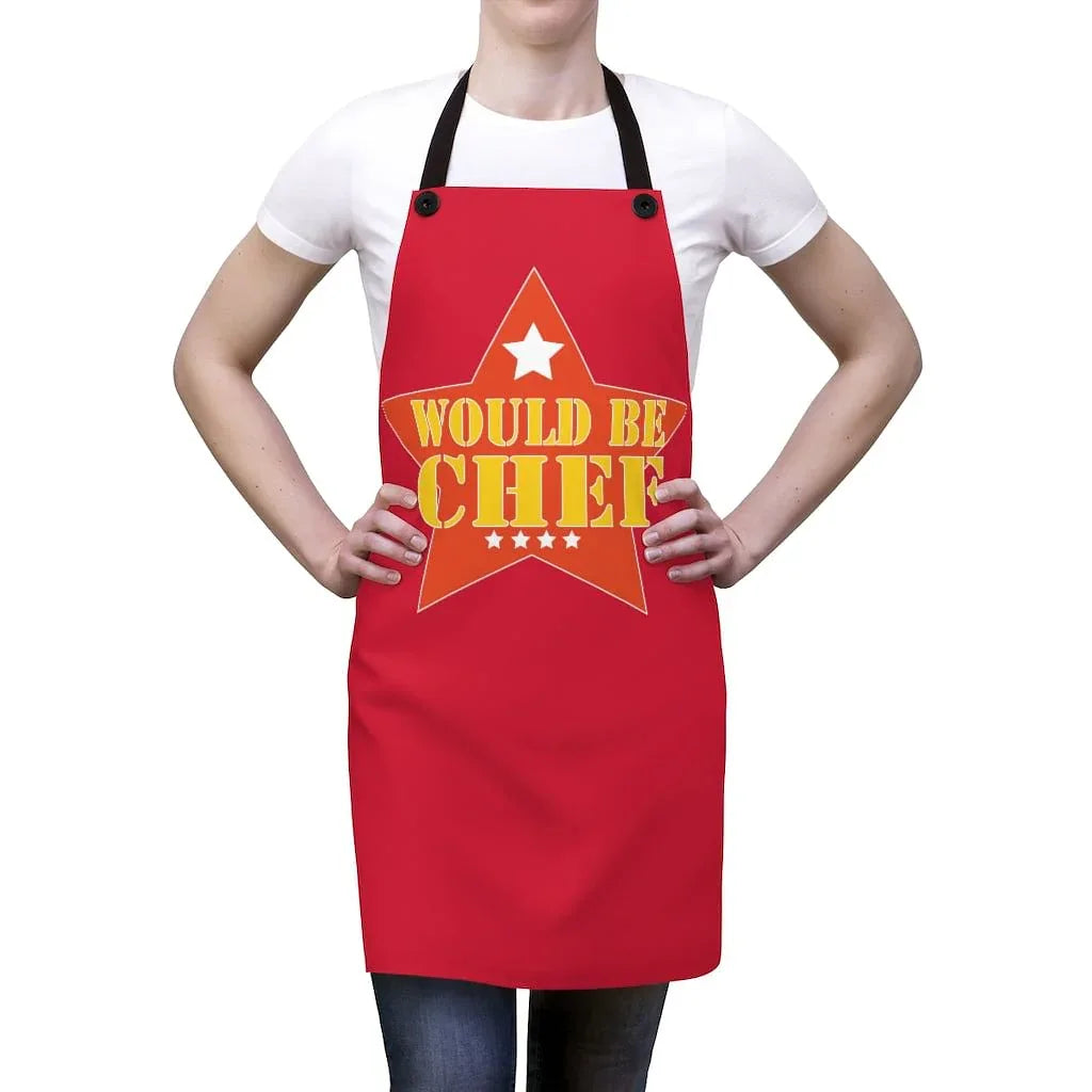Would Be Chef red cooking apron with star graphic