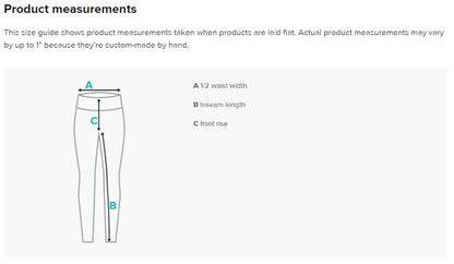 Yoga leggings product measurements 