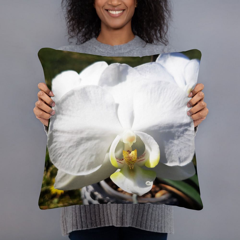 Polyester Pillow With Orchid Flower Print