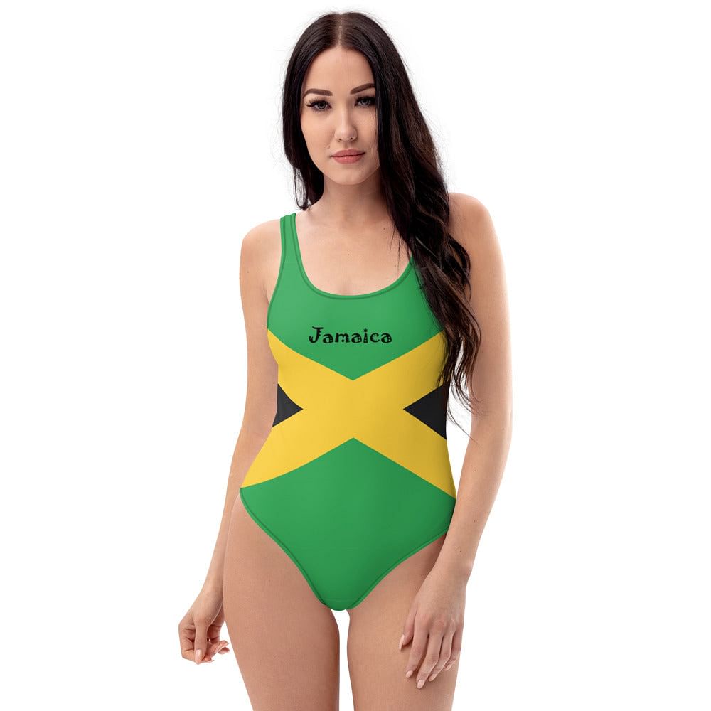 Jamaica One Piece Swimsuit / Jamaican Flag Print /  Low Cut Back / Jamaican Swimwear
