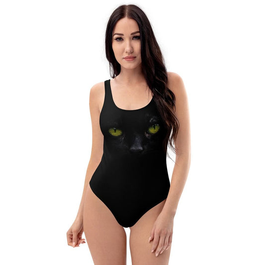 Black One Piece Swimsuit / For Cat Lovers / With Print Of A Black Cat / Extra Small To Plus Size