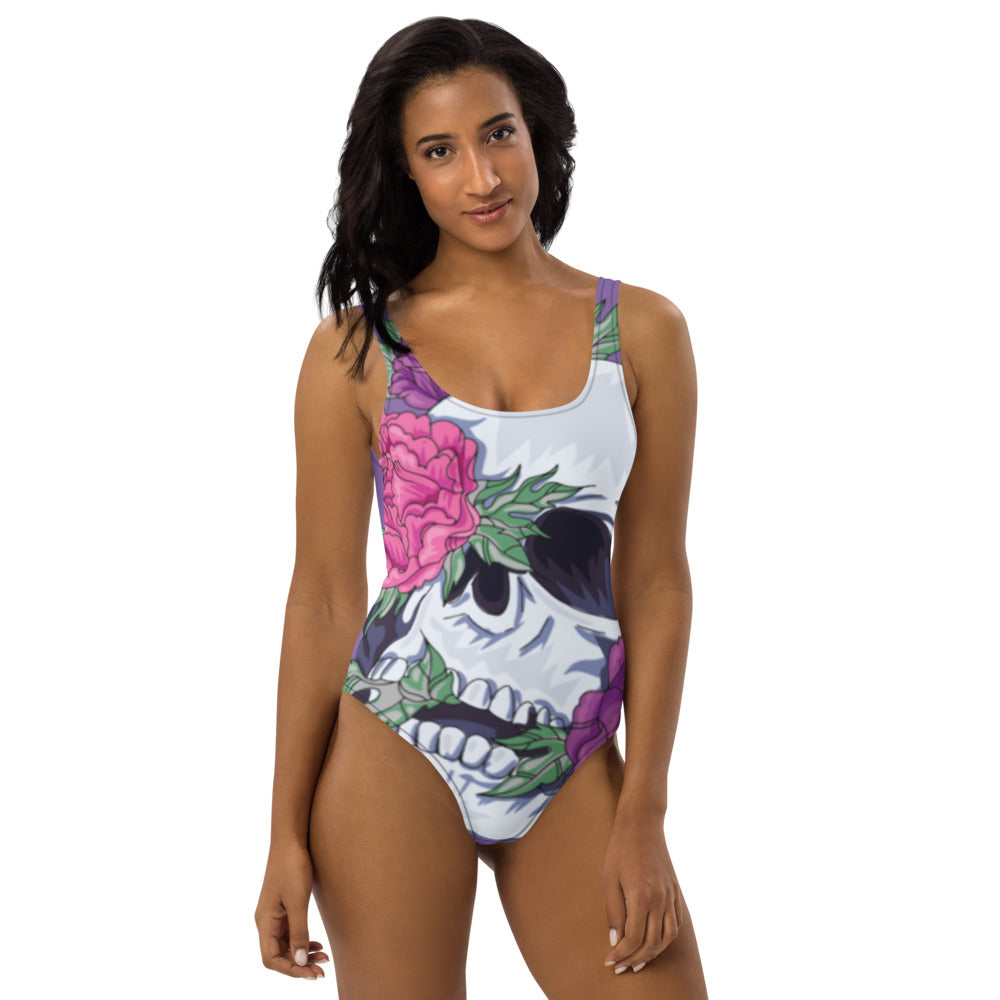 Pastel Soft Goth Outfit / Soft Goth One Piece Swimsuit / Skull Swimsuit - YVDdesign