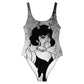 Goth One-Piece Swimsuit For Naughty Goth Girl / Girl With Middle Finger, Horn And Bubble Gum - YVDdesign