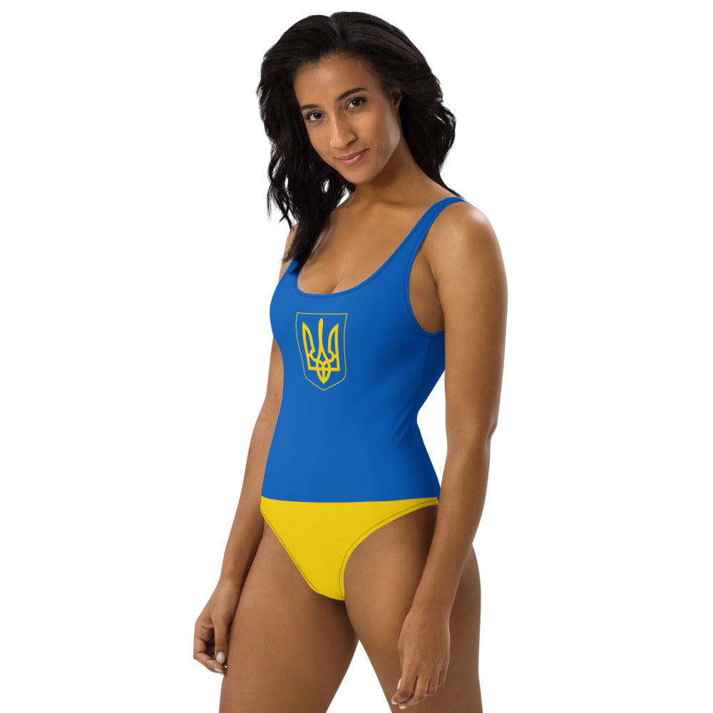 Ukrainian Woman With One Piece Swimwear / Ukrainian Clothing With Ukrainian Flag - YVDdesign