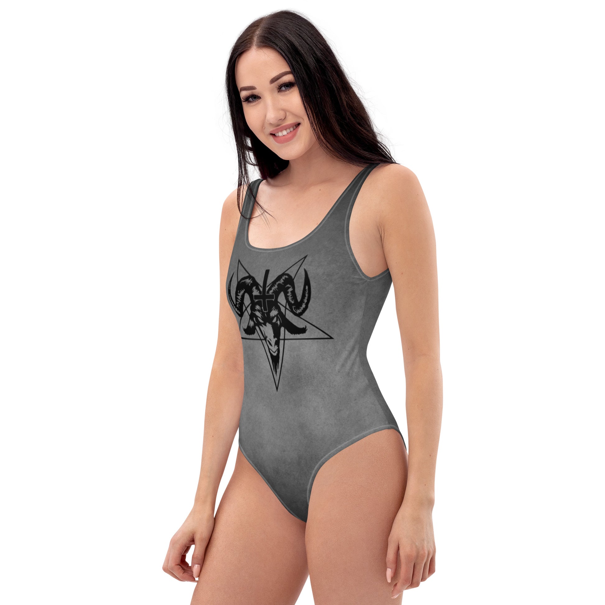 Gray One Piece Swimsuit / Baphomet Clothing / Plus Size Goth Swimsuit / Goth Swimwear For Women
