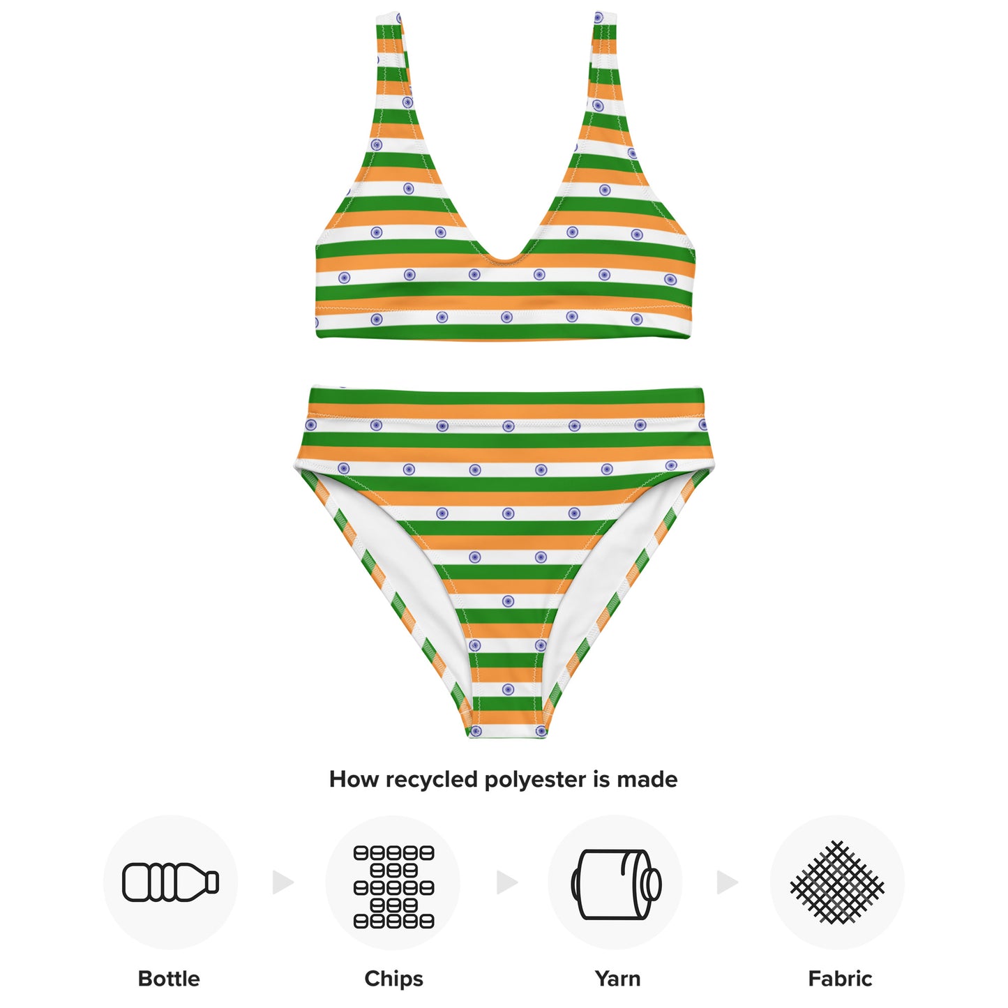 India Flag Bikini / Recycled High-Waisted Bikini/ Eco Friendly Swim Wear