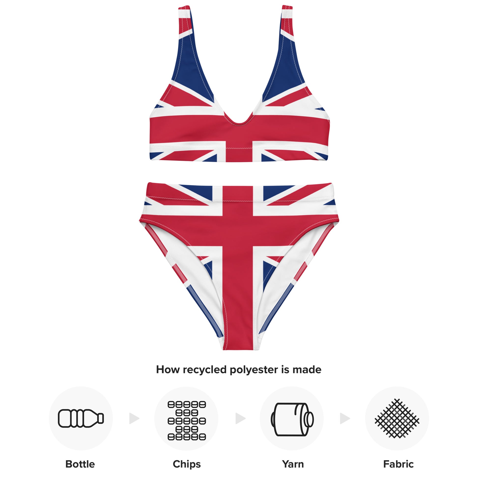 High Waisted Bikini Set / Union Jack - UK Flag - Recycled Polyester Two Piece Swimwear