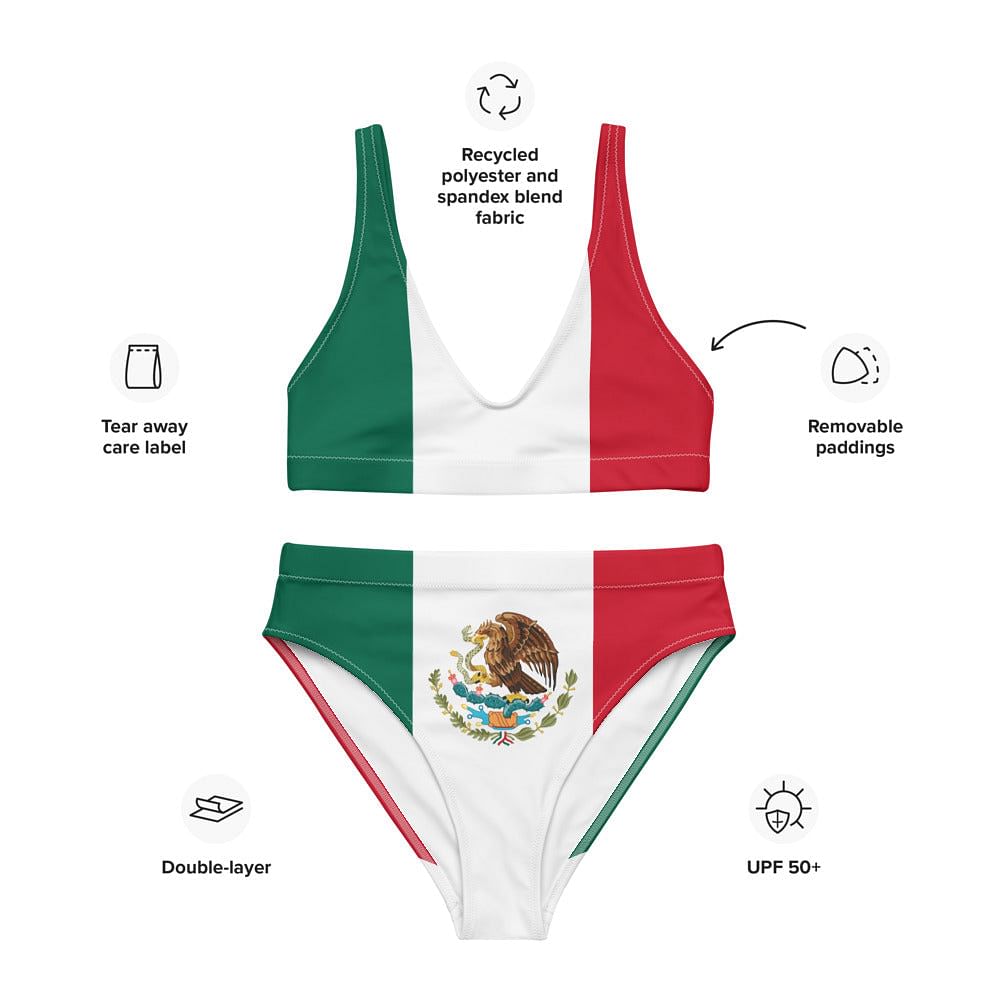 Recycled Polyester Mexico Bikini / Colors Of The Mexican Flag / High Waist Bikini