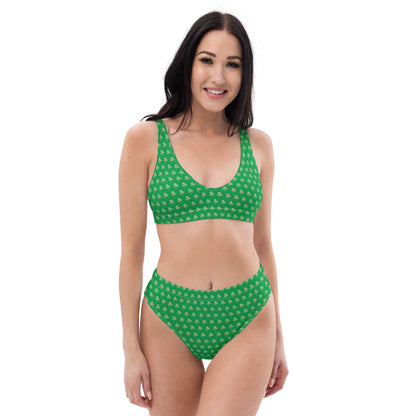Irish Shamrock Bikini / Irish Symbol Green Bikini Set / Three Leaf Clover Print / Recycled Polyester
