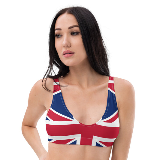 Top de bikini reciclado del poliéster Union Jack Reino Unido/traje de baño amistoso de Eco