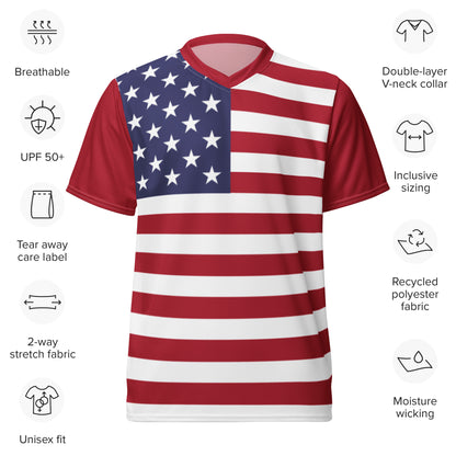 USA Flag Recycled Polyester Unisex Sports Jersey Sizes 2XS - 6XL