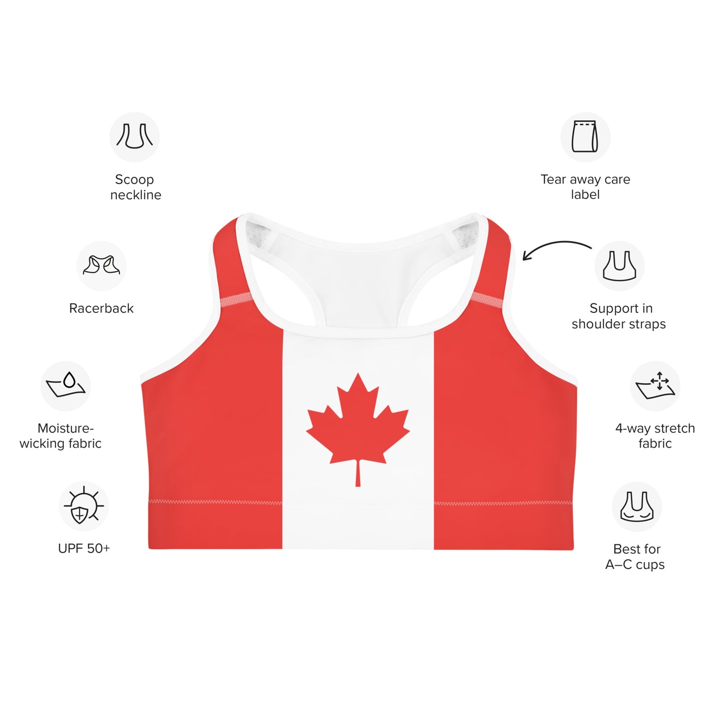 Canada Sports Bra For Women With Canada Flag Colors