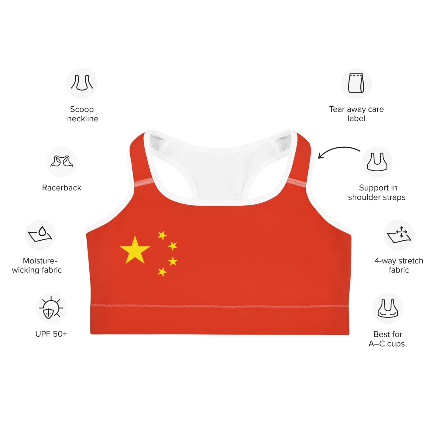 China Sports Bra Printed With China Flag Colors