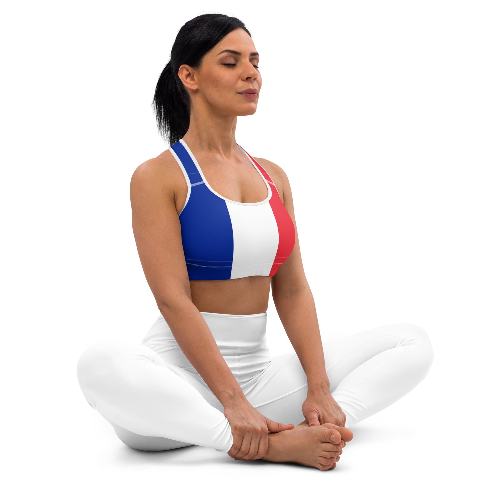 yoga sports bra with france flag printed