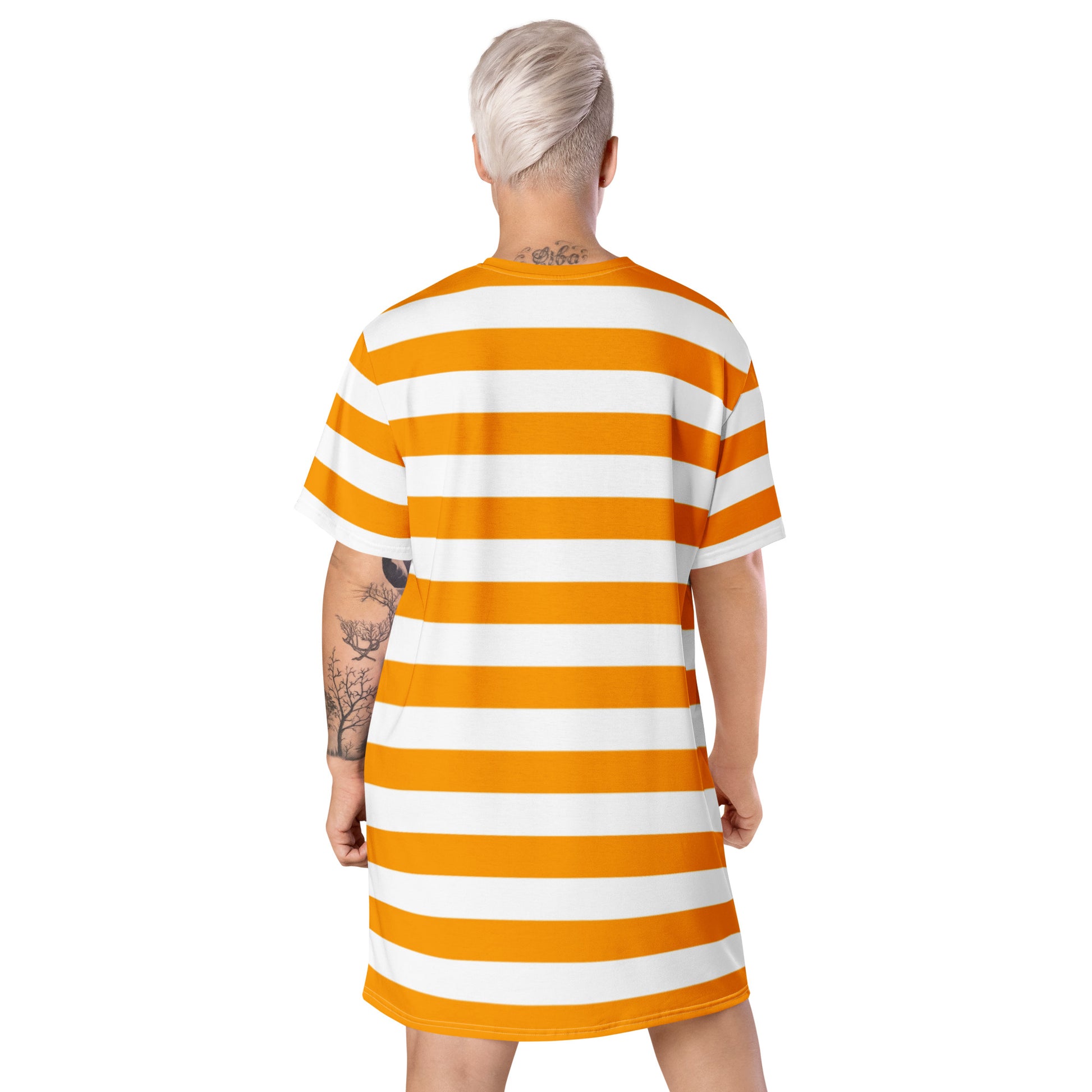 Orange White Striped Oversized T-Shirt Dress 2XS - 6XL / Plus Size Clothing