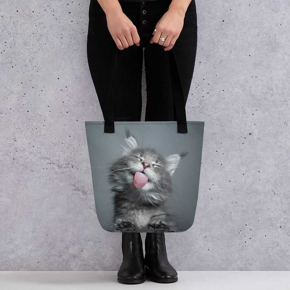 Polyester tote bag with funny cat photo