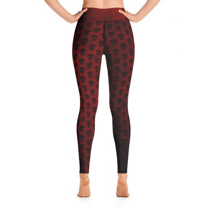 Soft Goth Leggings / Goth Yoga Pants / Red Goth Leggings Outfit With Inside Pocket / Skull Leggings