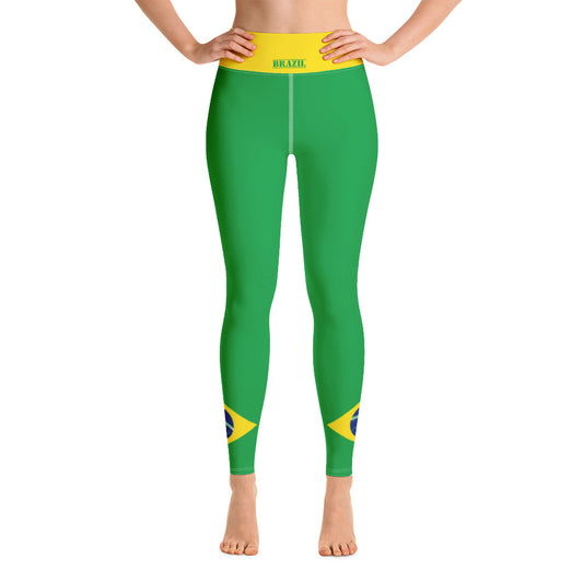 Brazil Flag Yoga Leggings With Inside Pocket