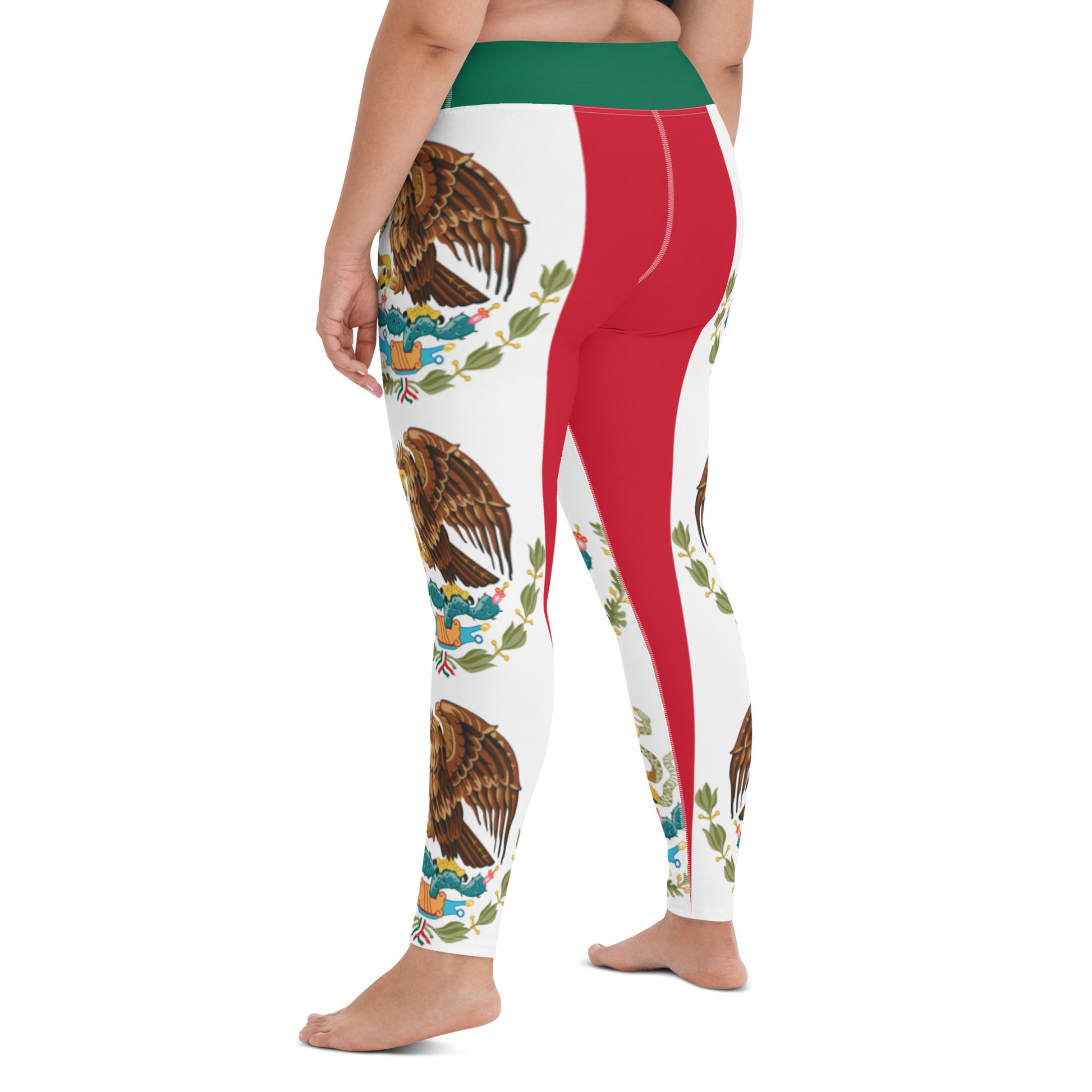Mexico Black Leggings with Mexican Flag Waistband Cut & Sew Sport Leggings  at  Women's Clothing store